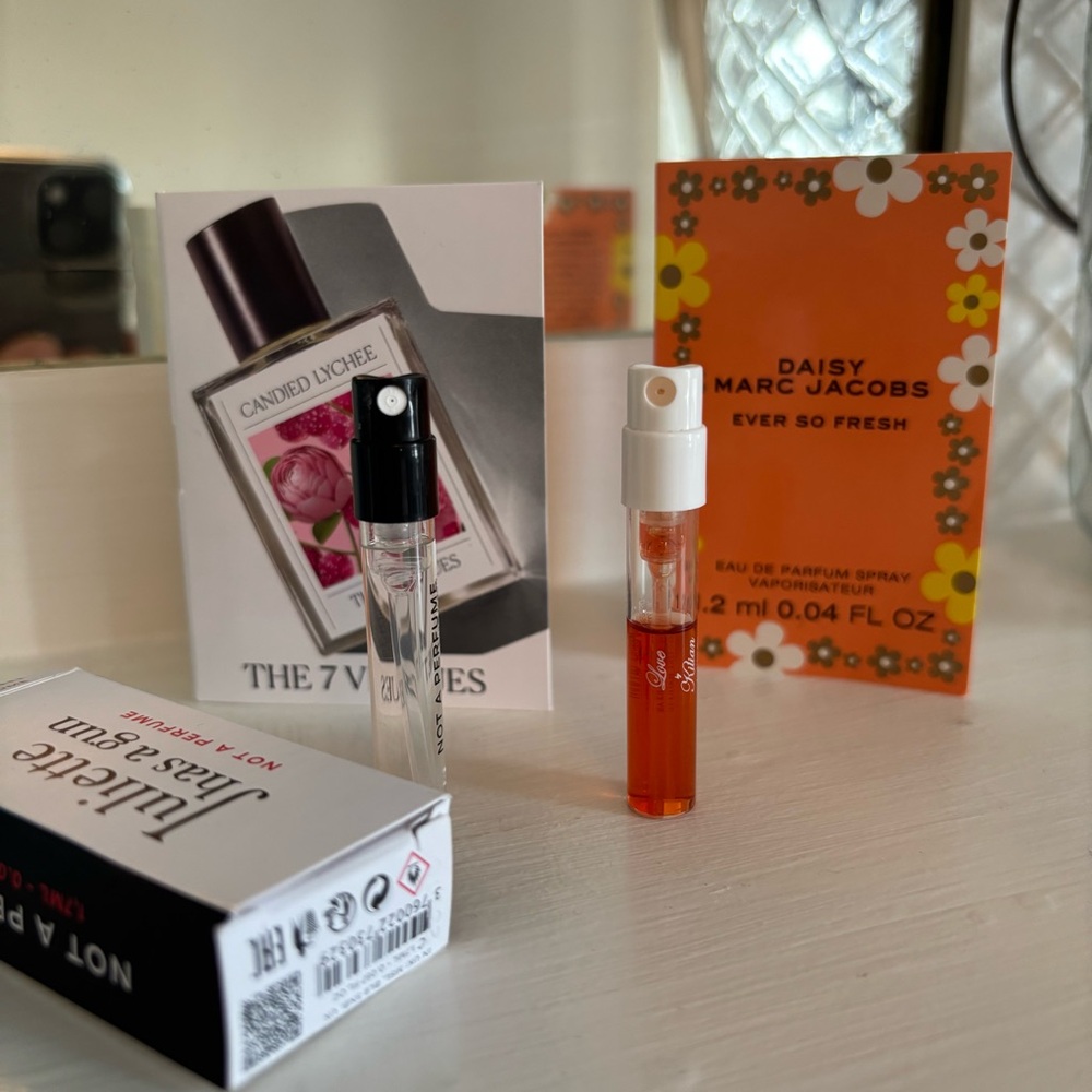 Daisy Ever So Fresh, Love Don't Be Shy, Not a Perfume, Candied Lychee Samples